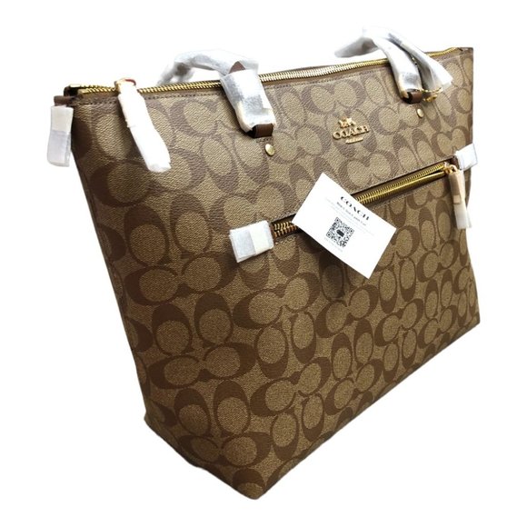 NWT Authentic COACH Signature Gallery Shoulder Tote Bag Khaki/Brown/Beige/Tan - Picture 7 of 14